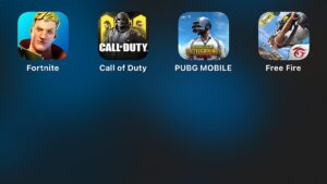 Fortnite by Epic Games,Call of Duty Mobile by Tencent,PUBG Mobile by Tencent,Free Fire