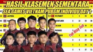 DAFTAR HASIL KLASEMEN SEMENTARA SEA GAMES 31 VIETNAM PUBG MOBILE INDIVIDU DAY 1